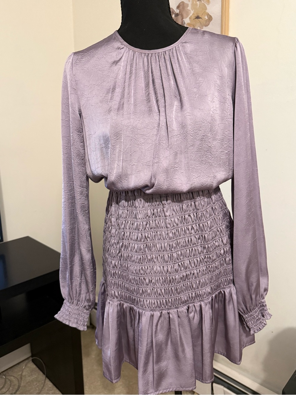 MICHAEL Michael Kors XS Sweet Lilac Crinkled Satin Smocked Mini Dress